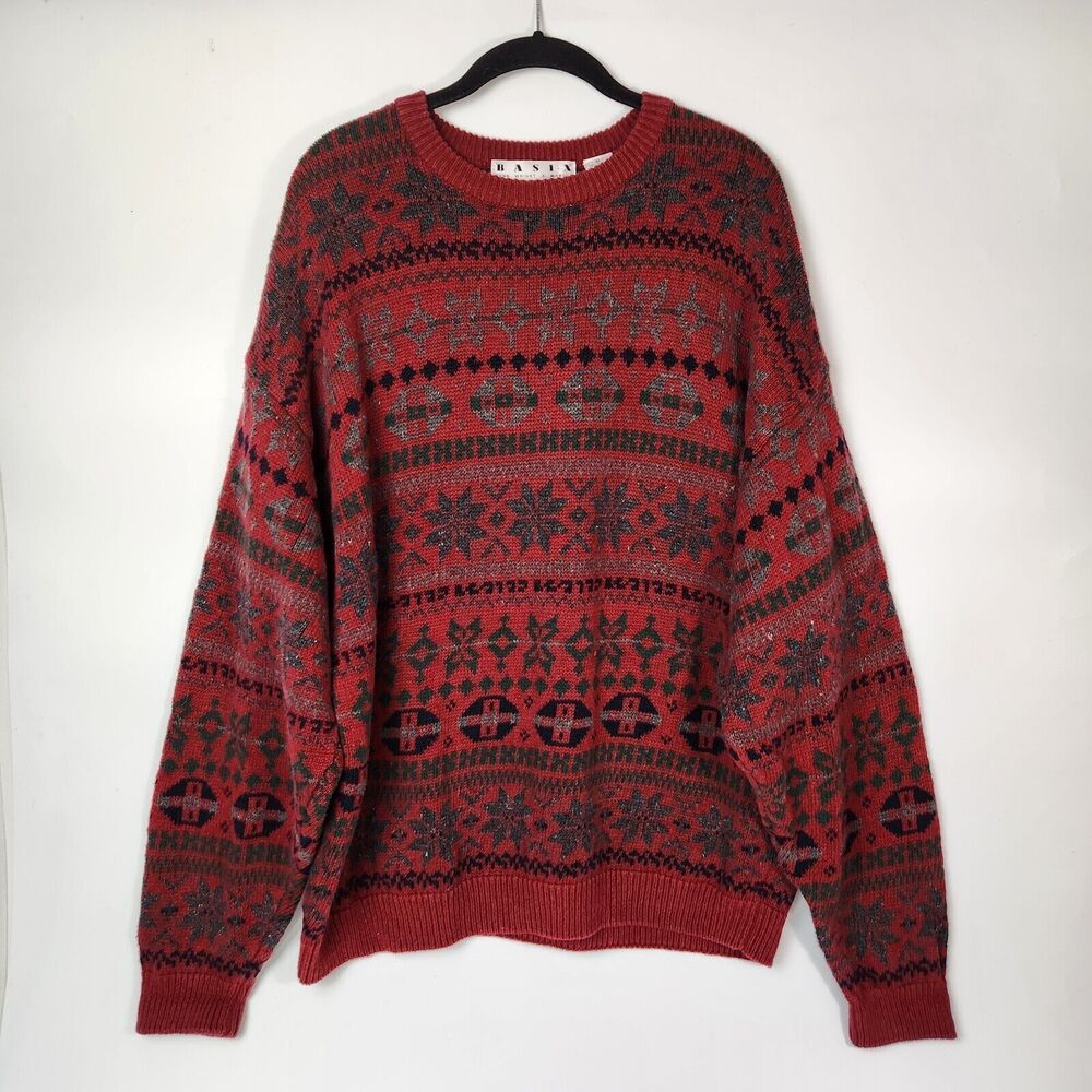 VTG 90s Sweater Mens Sz XL Knitted Holiday Event Piece Eclectic‎ Grandpa Festive